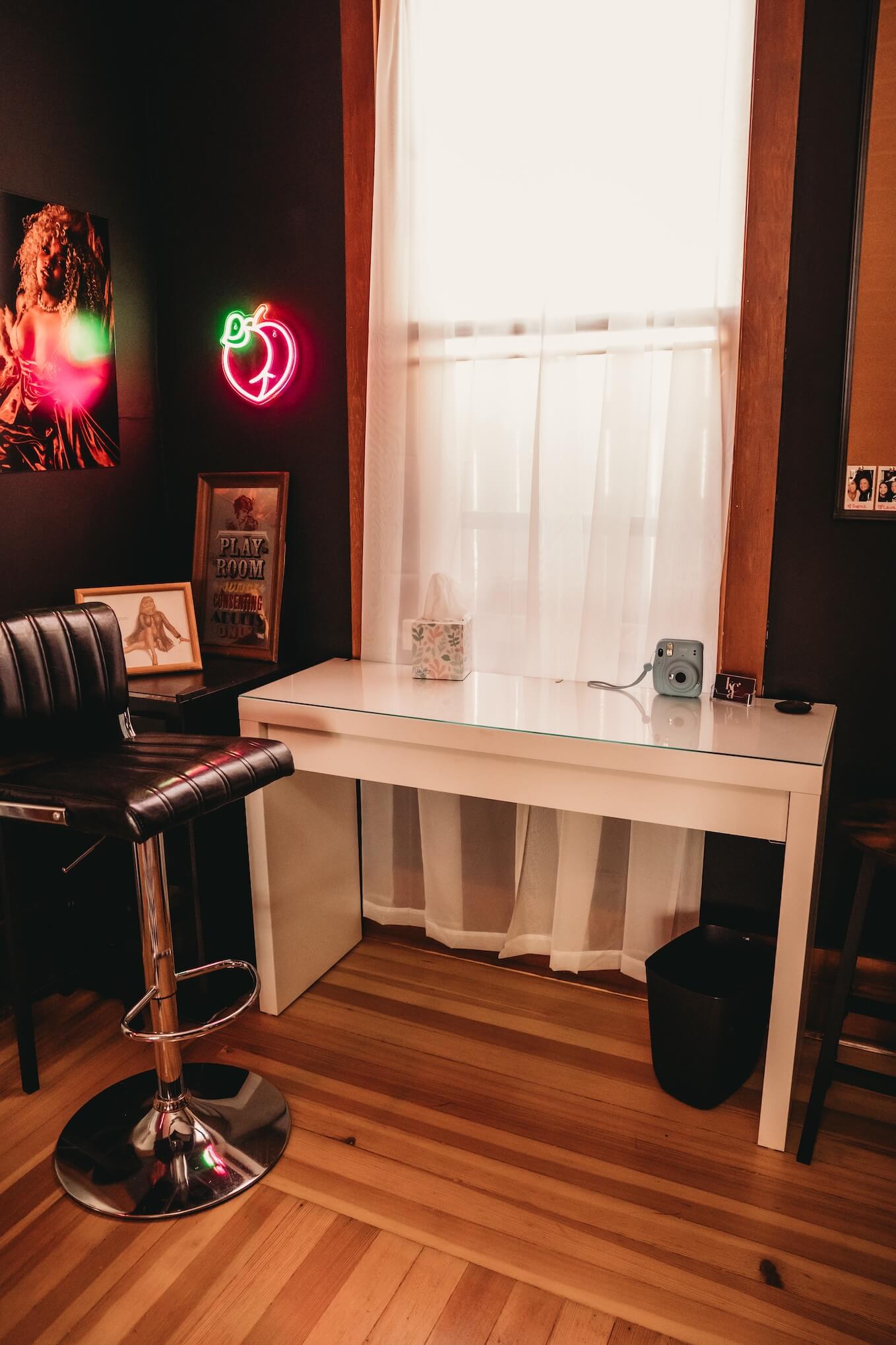 Hair and makeup area at Black Cherry Studios